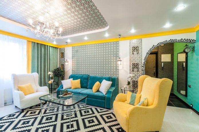 turquoise sofa combined with armchairs