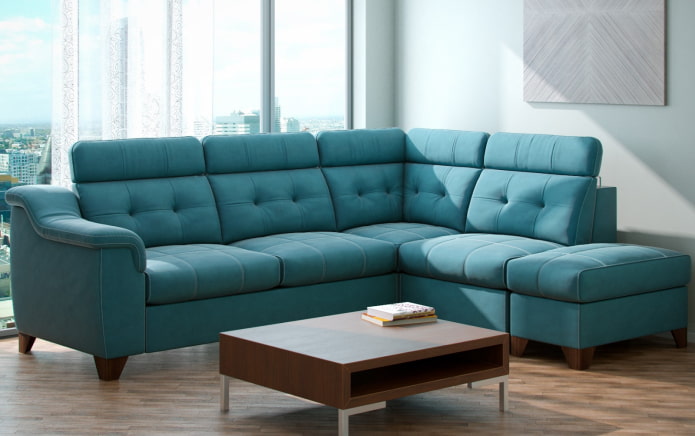 turquoise corner sofa in the interior