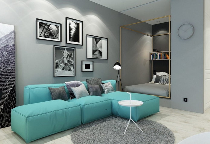 turquoise modular sofa in the interior