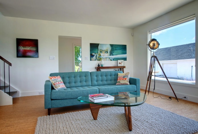 turquoise sofa in modern style
