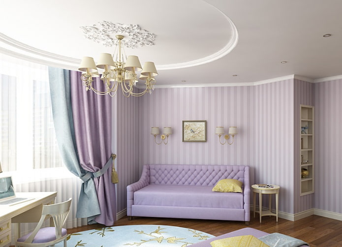 Lavendelsofa im Mädchenzimmer