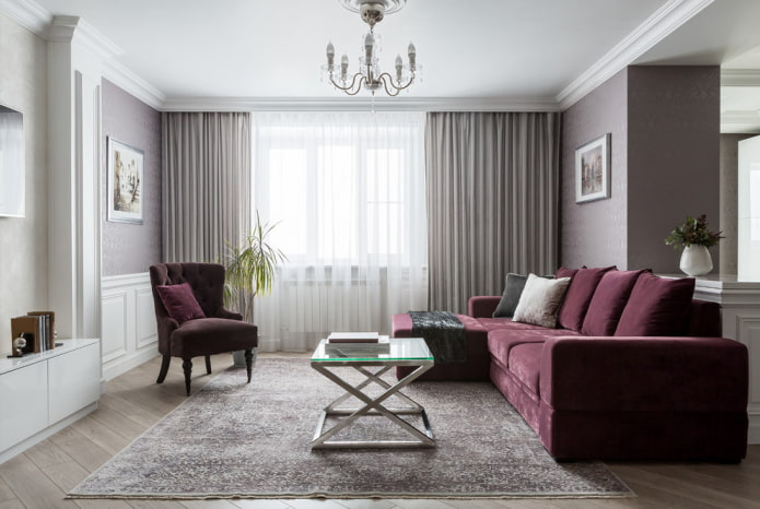 purple sofa with ottoman