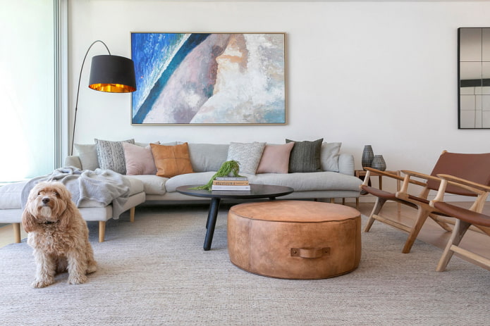 leather pouf in the interior of the living room