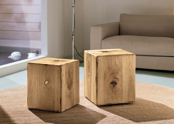 wooden poufs in the interior