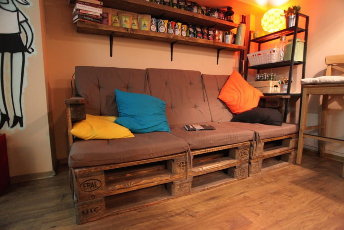 sofa from pallets in the interior of the kitchen