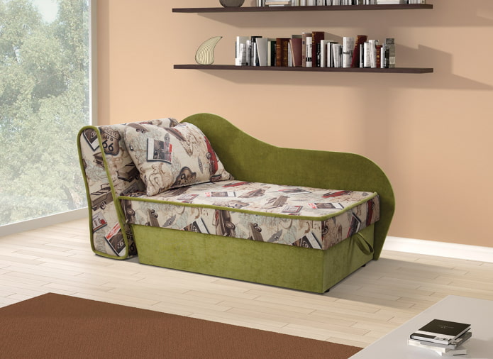 ottoman with fabric upholstery in the interior