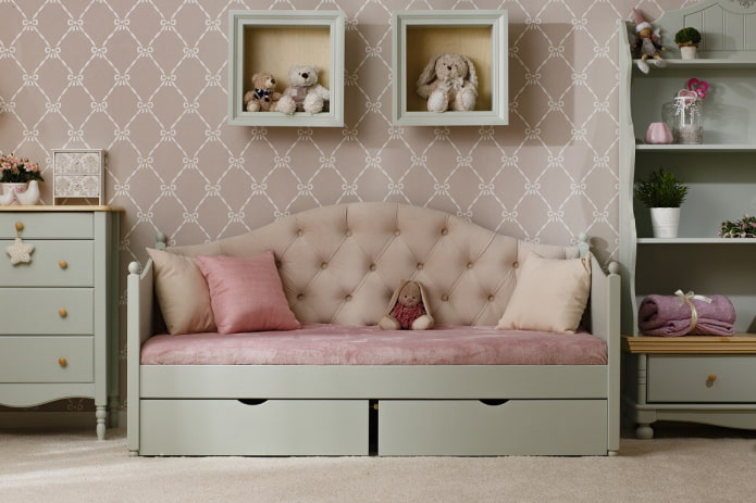 sofa with a soft headboard in the interior