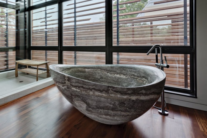 decorative stone bathtub in the interior