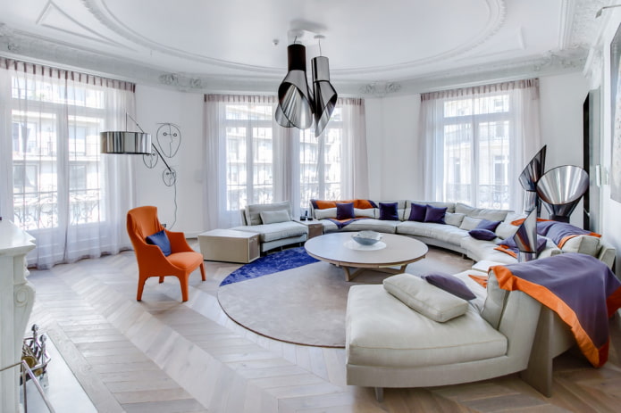 Round sofa in a large living room