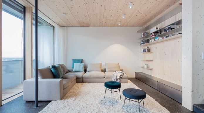 Prostorný obývací pokoj s rohovou pohovkou