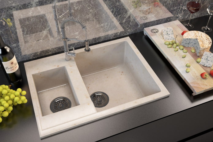 sink with one and a half bowl made of artificial stone
