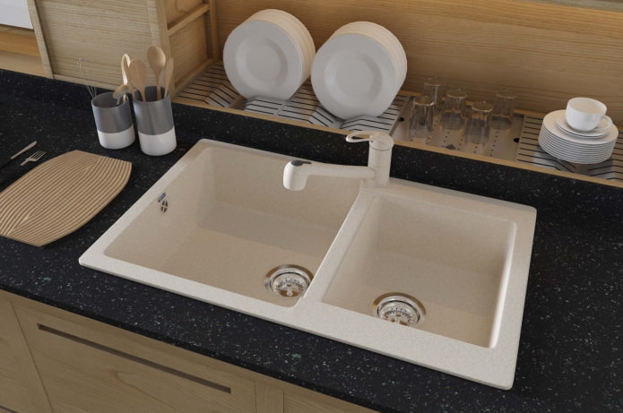 sink with two bowls made of artificial stone