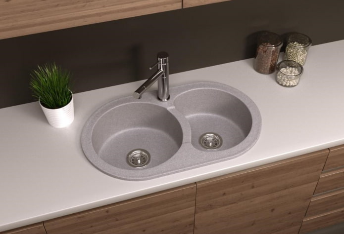 overhead sink made of artificial stone in the interior