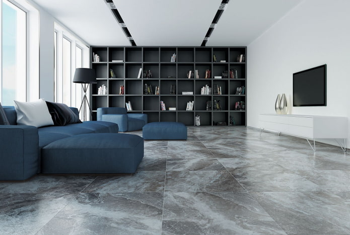gray floor tiles in the interior