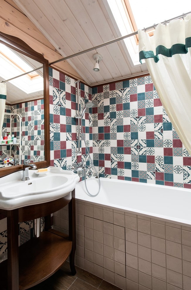 tile trim with squares in the bathroom interior