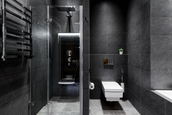 black tiles in the bathroom interior
