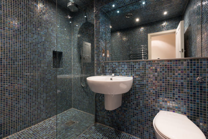 blue tiles in the bathroom interior