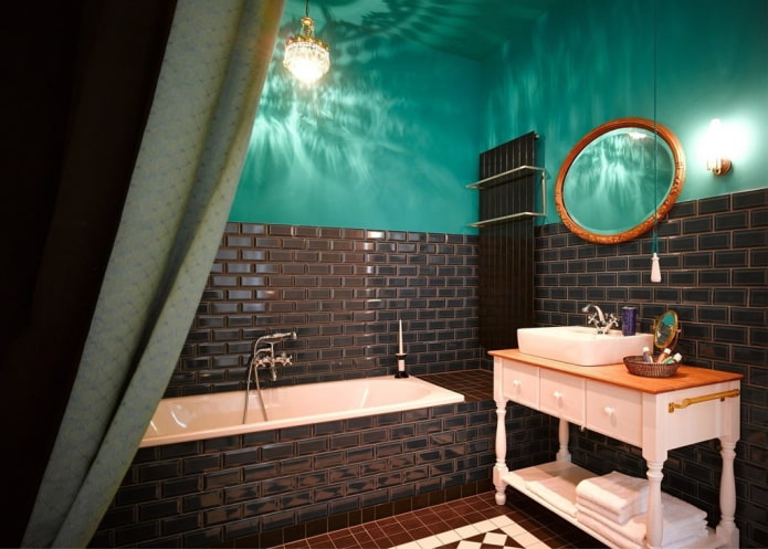 black and turquoise bathroom