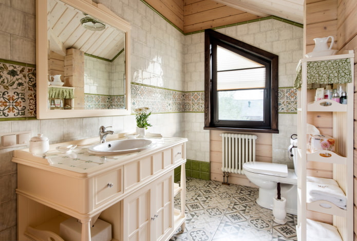 tiles in the interior of the bathroom in the style of Provence