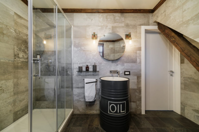 tiles in the interior of the bathroom in the loft style