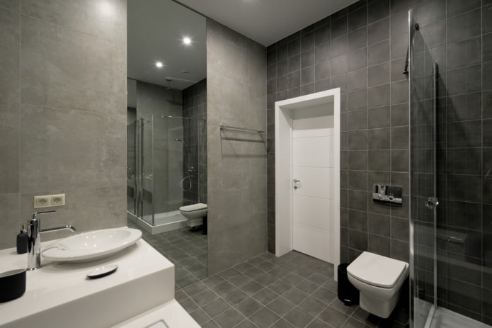 concrete effect tiles in the bathroom interior