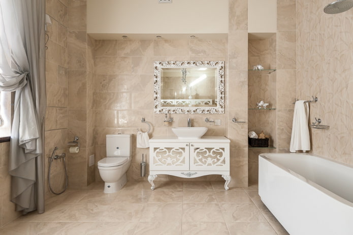 tiles in the interior of the bathroom in a classic style