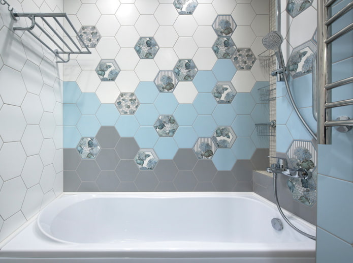 honeycomb tiling in the bathroom interior