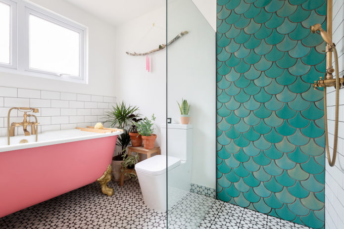 turquoise tiles in the bathroom interior