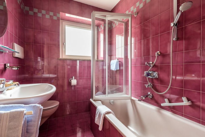pink tiles in the bathroom interior