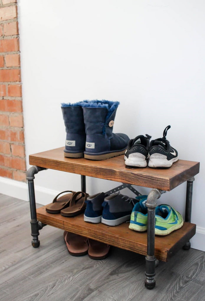 shoe rack in the interior of the hallway in the loft style