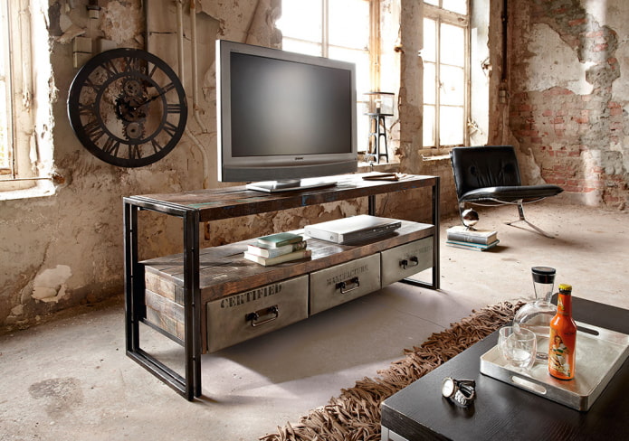 TV stand in a loft-style interior