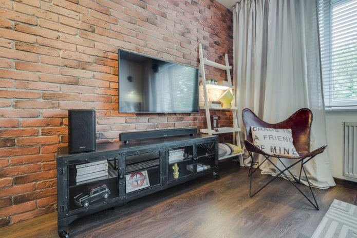TV stand in a loft-style interior