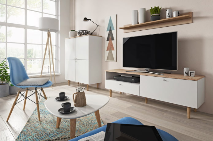TV stand in Scandinavian style interior