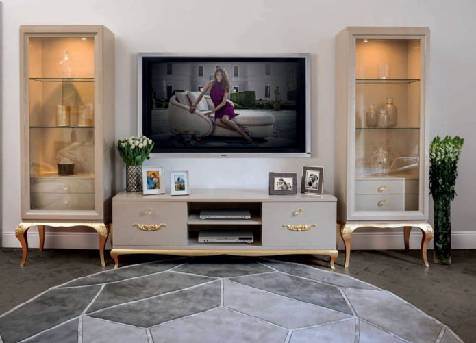 tv stand in art deco style interior