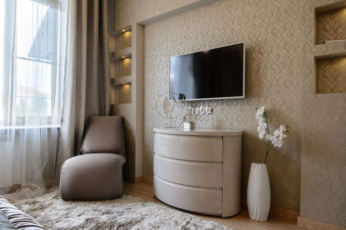 oval TV stand in the interior