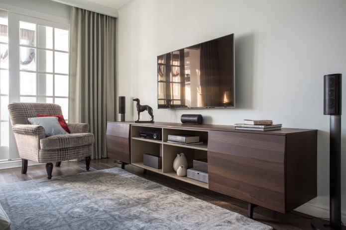 TV stand in wenge shade in the interior