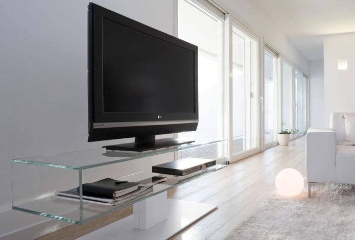 glass TV stand in the interior