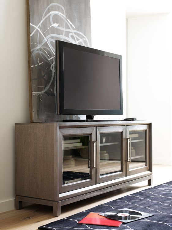TV stand with glass doors in the interior