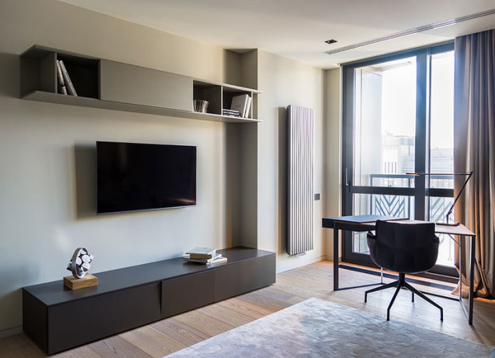TV-állvány a belső térben a minimalizmus stílusában