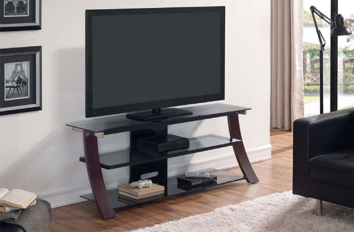 TV stand with shelves in the interior