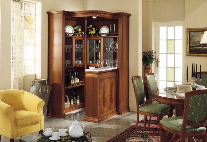 corner bar cabinet in the interior of the hall