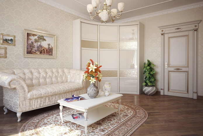 угаона гардероба у унутрашњости сале у класичном стилу