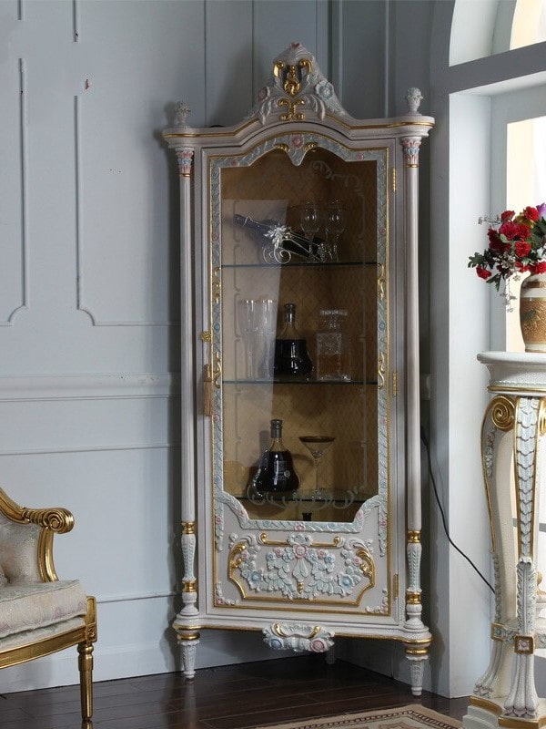 design of a corner cabinet in the interior of the hall