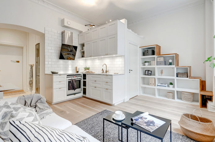 interior of a studio apartment in a Scandinavian style