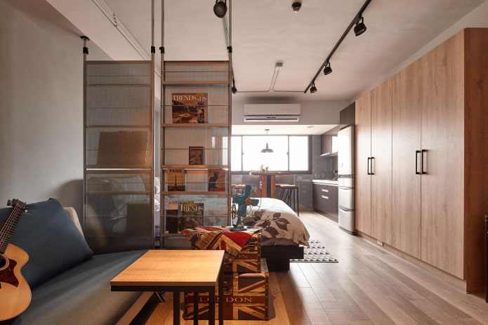 loob ng isang studio apartment na may istilong loft