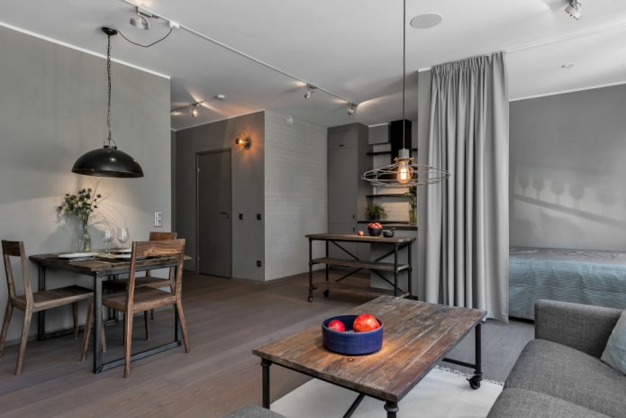 loob ng isang studio apartment na may istilong loft
