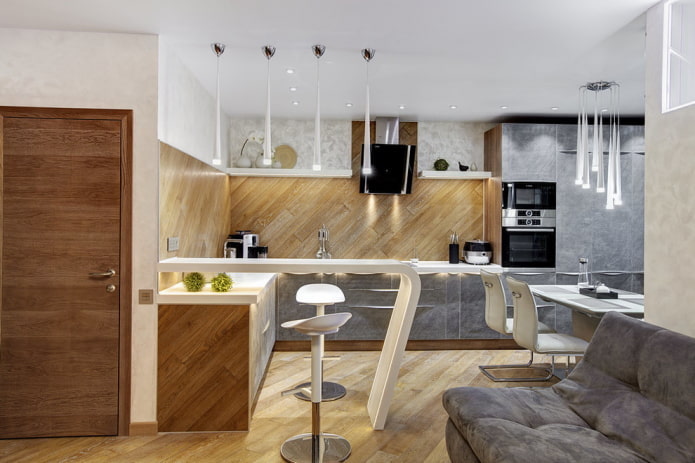 kitchen-studio interior with a bar