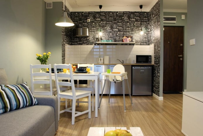 interior kitchen-studio with decorative trim