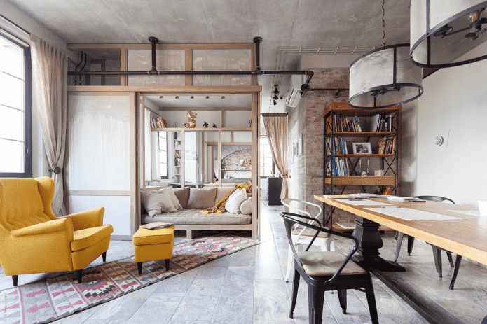furniture in the studio in an industrial style