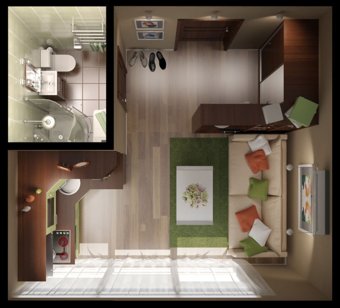 the layout of the apartment is 18 sq m
